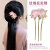 New Chinese Style Peony Beaded Three Teeth Hair Fork Vintage Elegant Bun Hair Accessories