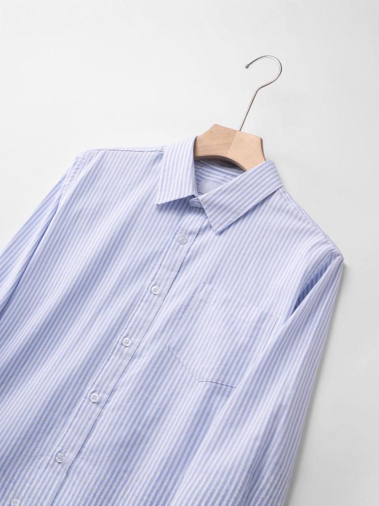 Men's Light Blue Slim Fit Classic Striped Long Sleeve Shirt - Spring & Autumn Fashion Style