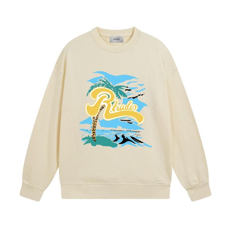 Rhude Vintage Letter Print Oversized Hoodie Men Women Casual Streetwear Sweatshirt