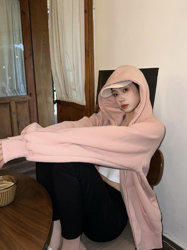 Hongshan Women's Coconut Shell White Heavyweight Casual Hoodie Cardigan - High GSM, Spring/Autumn