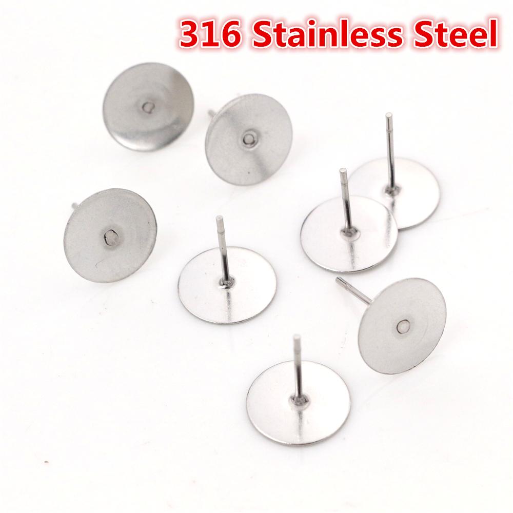 Ne se décolore pas 100 pièces/lot Clous d'oreilles vierges en acier inoxydable Adaptés pour supports de cabochon et camée de 12 mm Accessoires de fabrication de bijoux DIY Fournitures