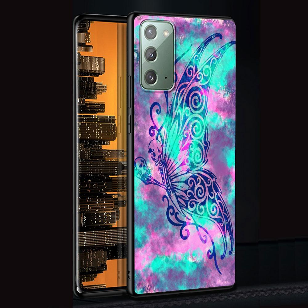 Retro Skull Butterfly Case for Samsung Galaxy Note 20 Ultra 10 Lite 9 8 A53 A52 S23 S22 S21 S20 Plus Silicone Black Phone Cover