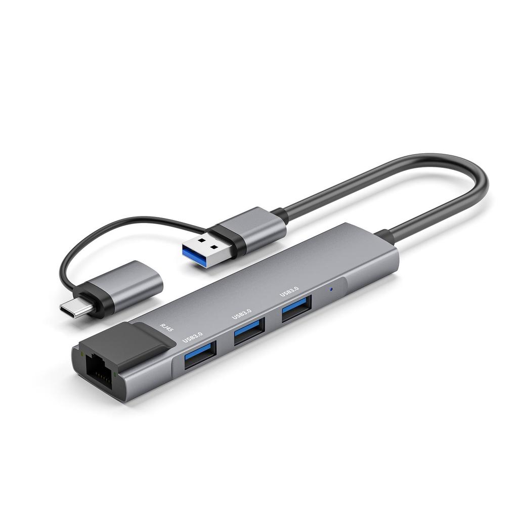 USB 3.0 Docking Station with Gigabit Ethernet, Type-C Network Card, Wired HUB Splitter