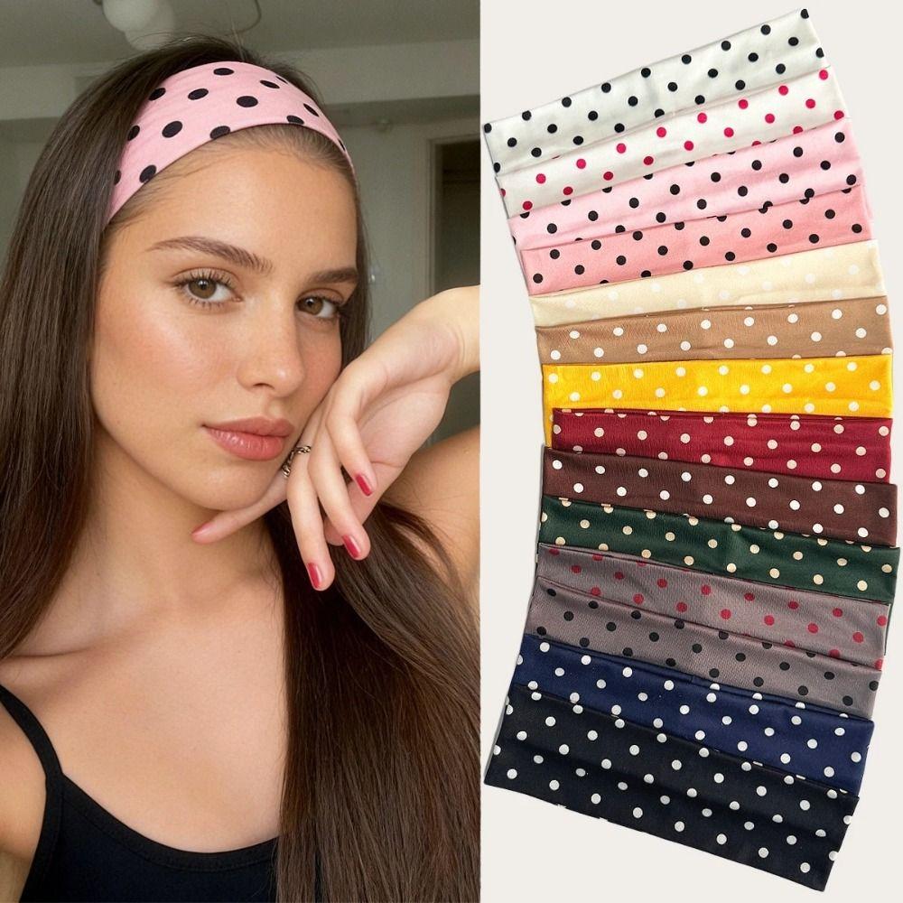 Elastic Polka Dot Headband Stretch Wide Headband Hair Hoop Yoga Elastic Hair Band  Photo Props