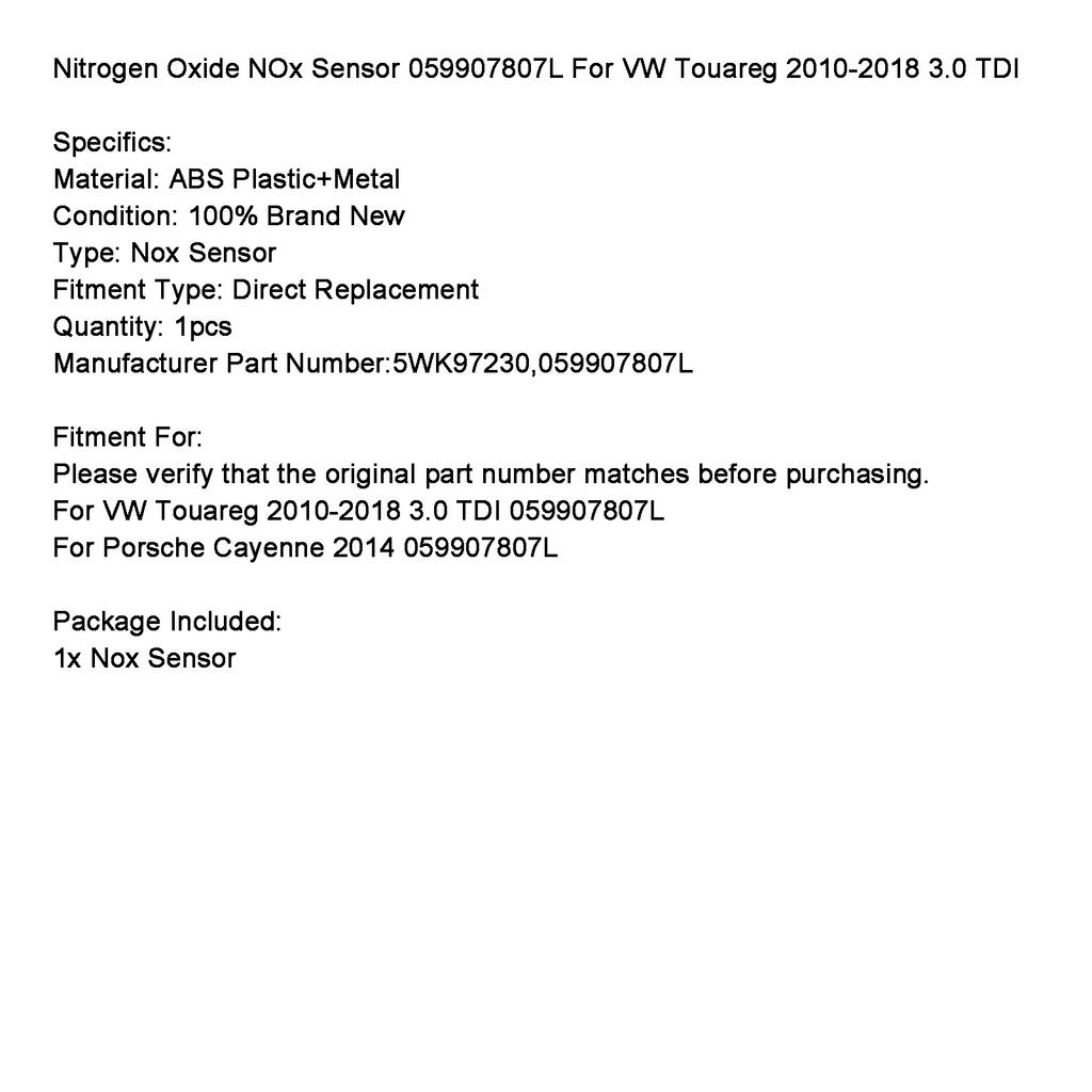 Nitrogen Oxide NOx Sensor 059907807L For VW Touareg 2010-2018 3.0 TDI
