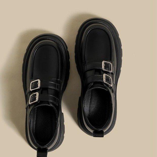 Small leather shoes women's British style new spring and autumn single shoes with platform black women's shoes