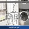 Stainless Steel Multifunctional Windproof Sock and Clothes Hanger with Clips for Home and Dorm Use.