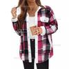 Women's Plaid Fleece-Lined Jacket with Notched Collar, Warm Winter Coat with Button Closure and Front Pocket