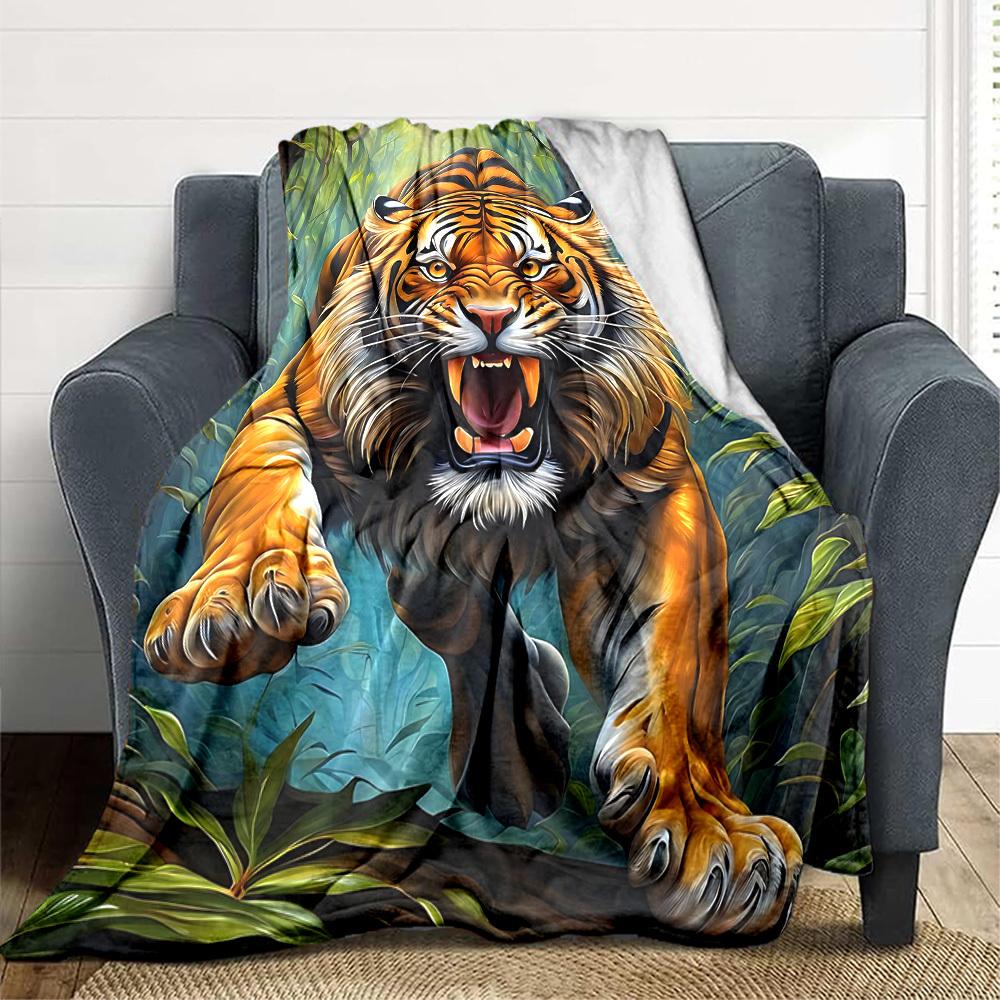 1PC Tiger Print Blanket - Soft Warm All-Season Throw for Sofa, Bed, Car, Office, Throw For Sofa yy250916112