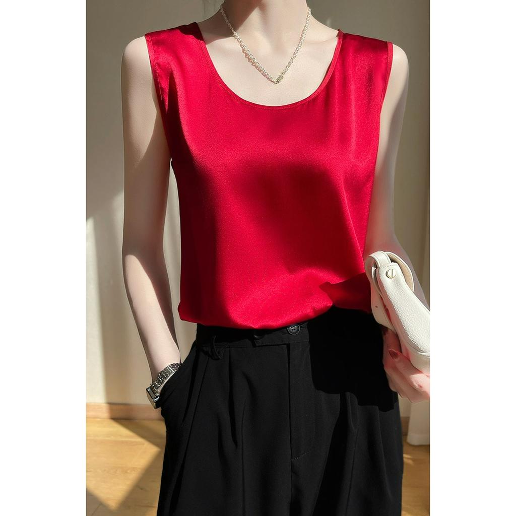 Summer Round Neck Simulation Silk Camisole Women's Small Suit with Loose Inside and Sleeveless Top Thin Bottoming Shirt