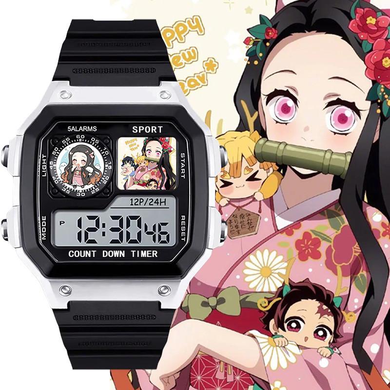 Demon Slayer Series Japanese Nezuko 2D Chronograph Cool Wristwatch, Alarm Clock Watch, Waterproof Electronic Watch