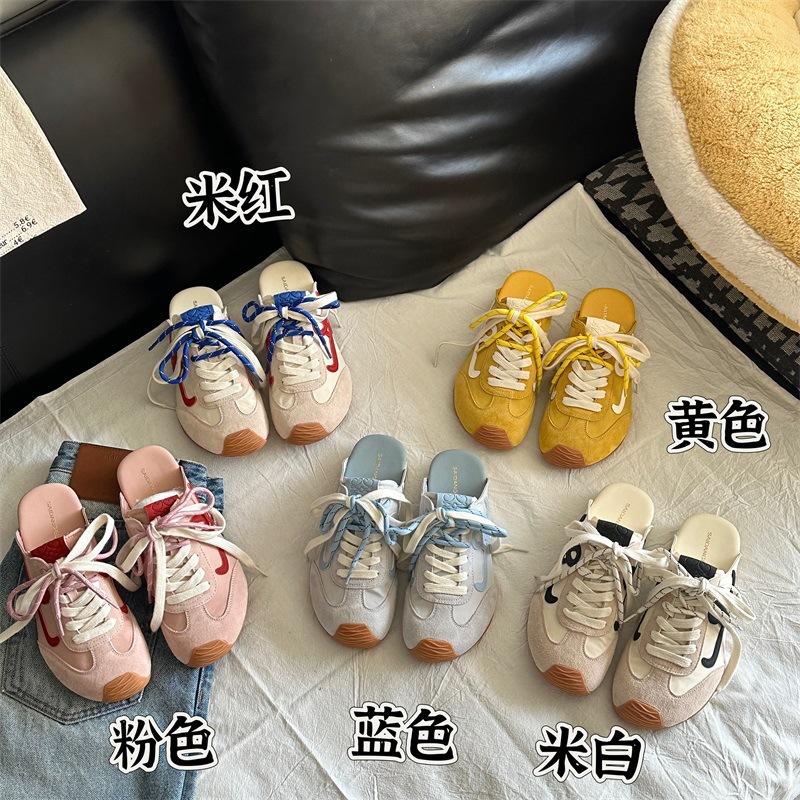 Sheepskin Wang Yibo Same Shoes, Leather Inner Height Increase Bag Head Half Slippers Women's Pair Lace-up Bag Head Casual Moral Training Shoes