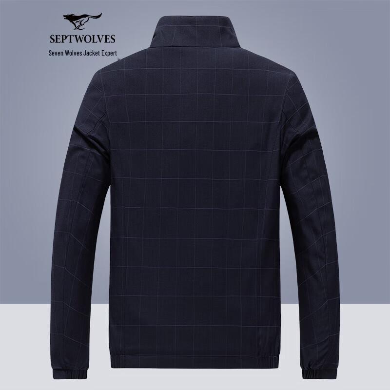 Septwolves Men's Classic Plaid Stand Collar Windproof Casual Jacket