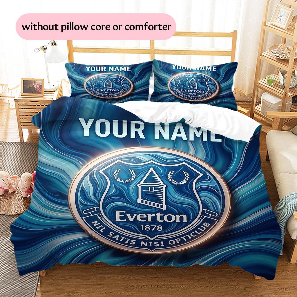 Custom Name,Everton FC Pattern Bedding Home Decoration Birthday Gift ( 1 Duvet Cover + 2 Pillowcase, Without Core),fan Merchandise.