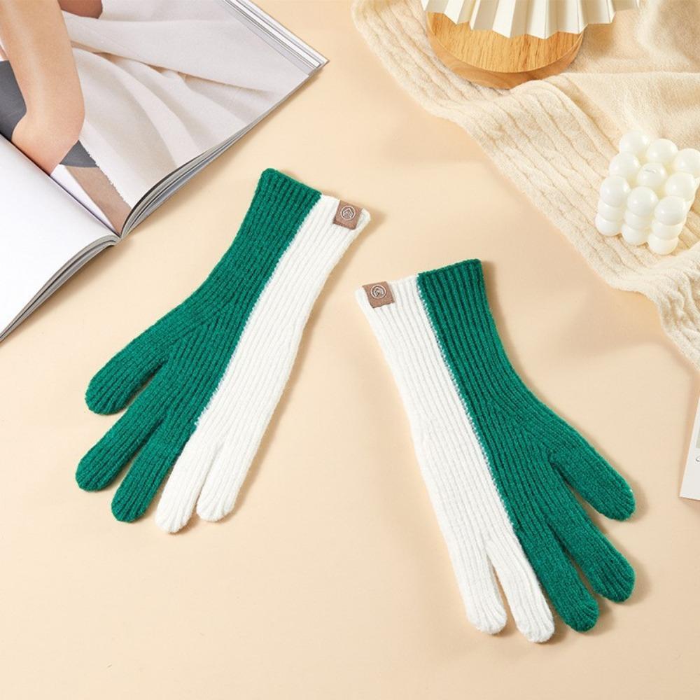 

Fashion Two-tone Winter Knitted Gloves Windproof Cold-Proof Touch Screen Mitten Breathable Women Gloves Riding