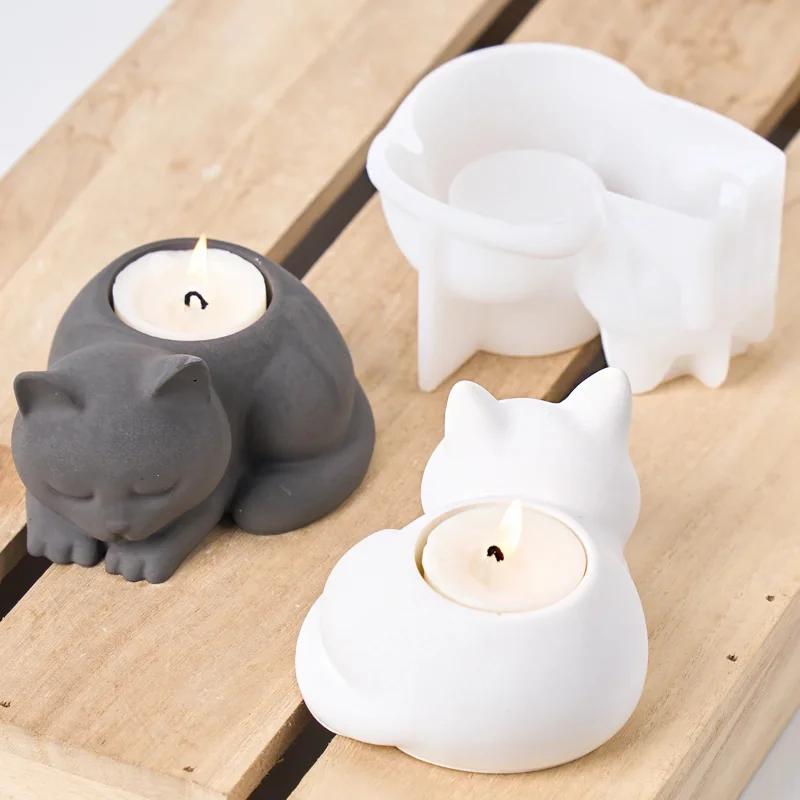 A Top Quality Animal Cat Candlestick Silicone Mold DIY Home Desktop Ornaments Candle Holder Casting Molds Gypsum Resin Crafts