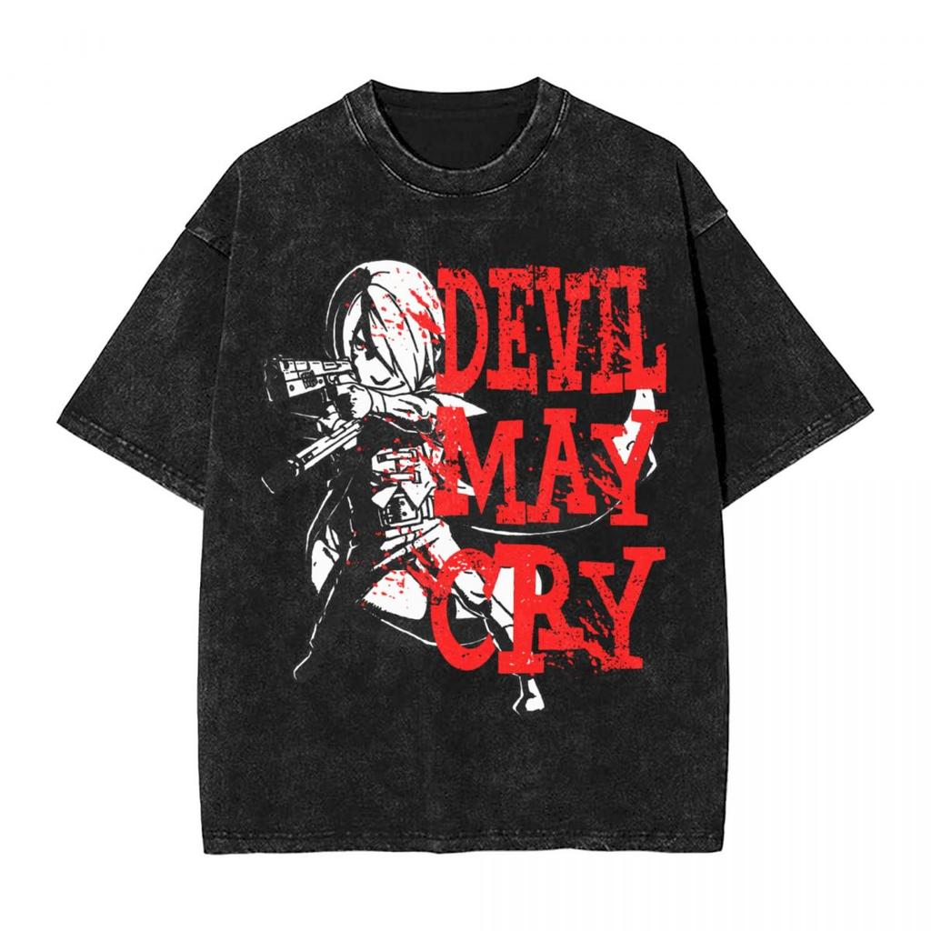 Washed T Shirts DMC Devil May Cry Demon Brothers TShirts Harajuku Streetwear Cotton Graphic Tops Tops Tees Men Women