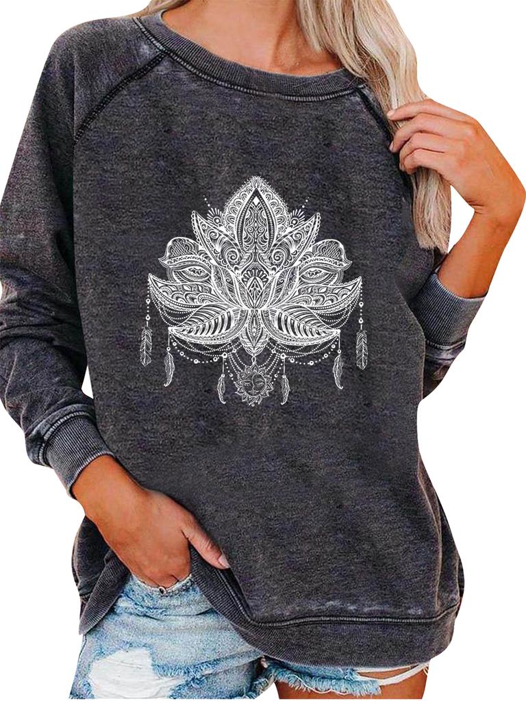 Women's Spring/Fall Sweatshirt Women's Personality Print Top Oversized Pullover Sweatshirt Versatile Sweatshirt