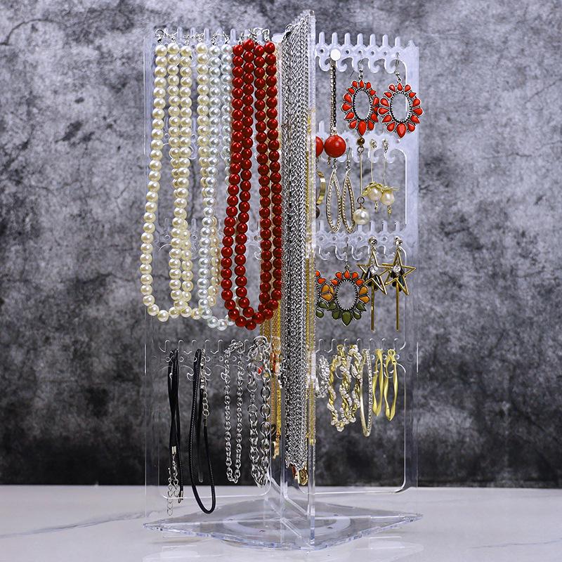 Rotating Earring & Necklace Display Rack with Dustproof Large Capacity