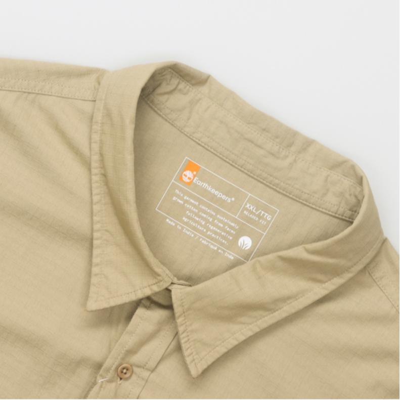Timberland SS24 Outdoor Casual Breathable Comfortable Solid Color Pointed Collar Short Sleeve Shirt Men shirts Khaki A42GU-DH4