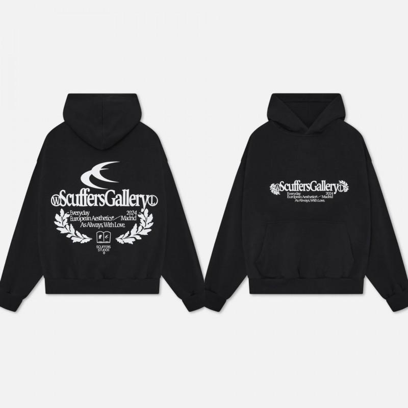 Unisex Oversized Hooded Sweatshirt With Letter Print Cotton Blend Loose Fit Fall Casual Wear