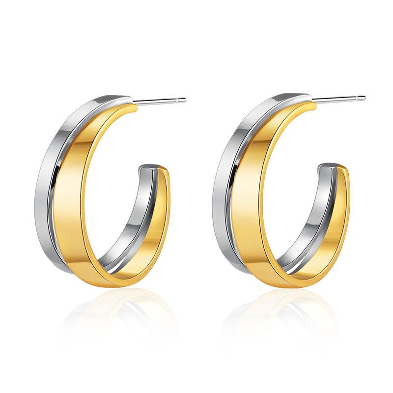 Color Block Gold Silber Zweifarbig Kreuz Design Personalisierte Metall Chic Steckerohrringe Für Frauen