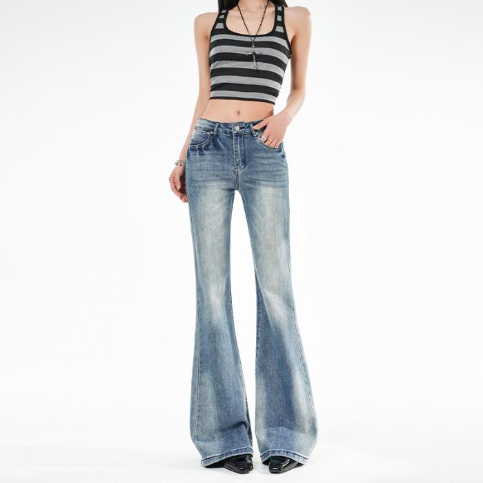 Women s Light Blue Slimming Low-Rise Micro-Flare Jeans - 2026 Spring Collection Medium