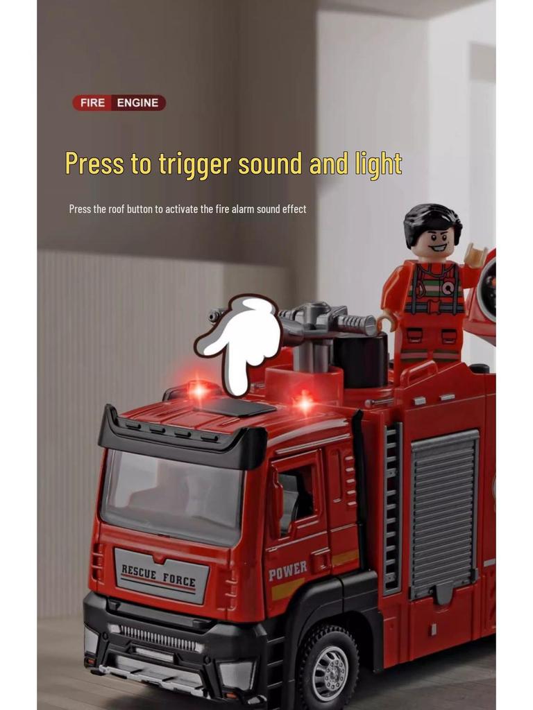 Children's Alloy Fire Truck Toy with Spray Water, Ladder, and Rescue Features