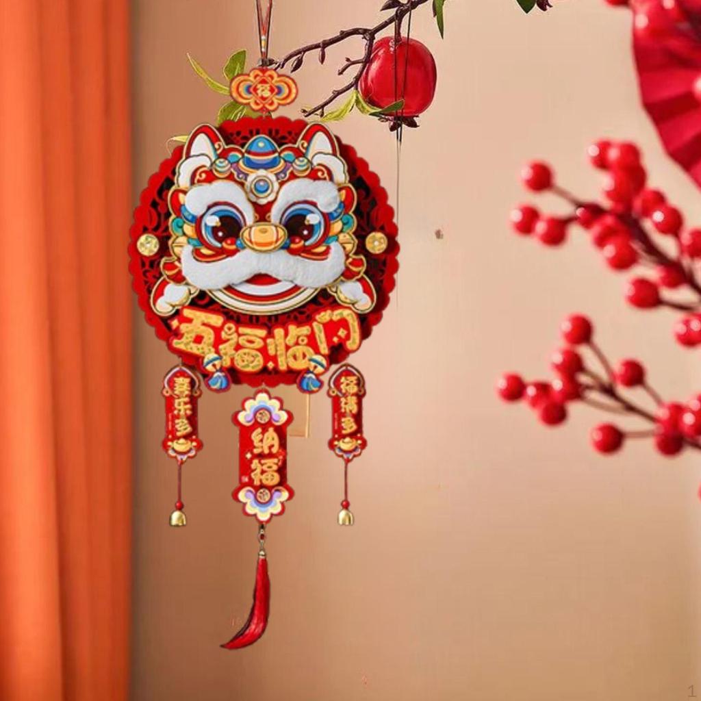 Chinese Lunar Year Hanging Ornament Blessing Words 14.1x39.7inch with Red Tassel for Home