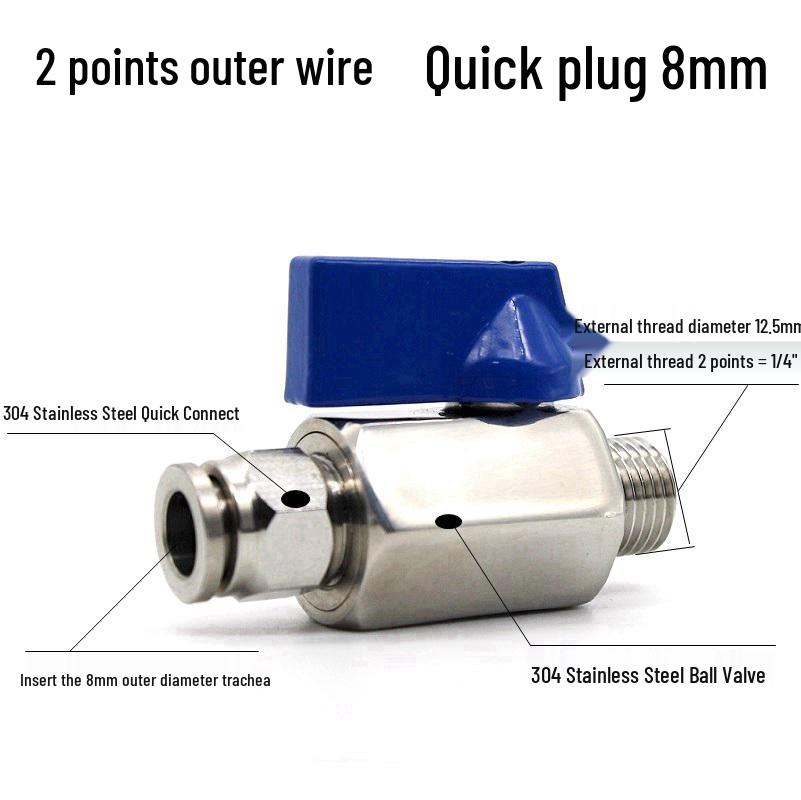 Pneumatic 304 Stainless Steel Ball Valve with Manual Male Thread Air Tube Connector