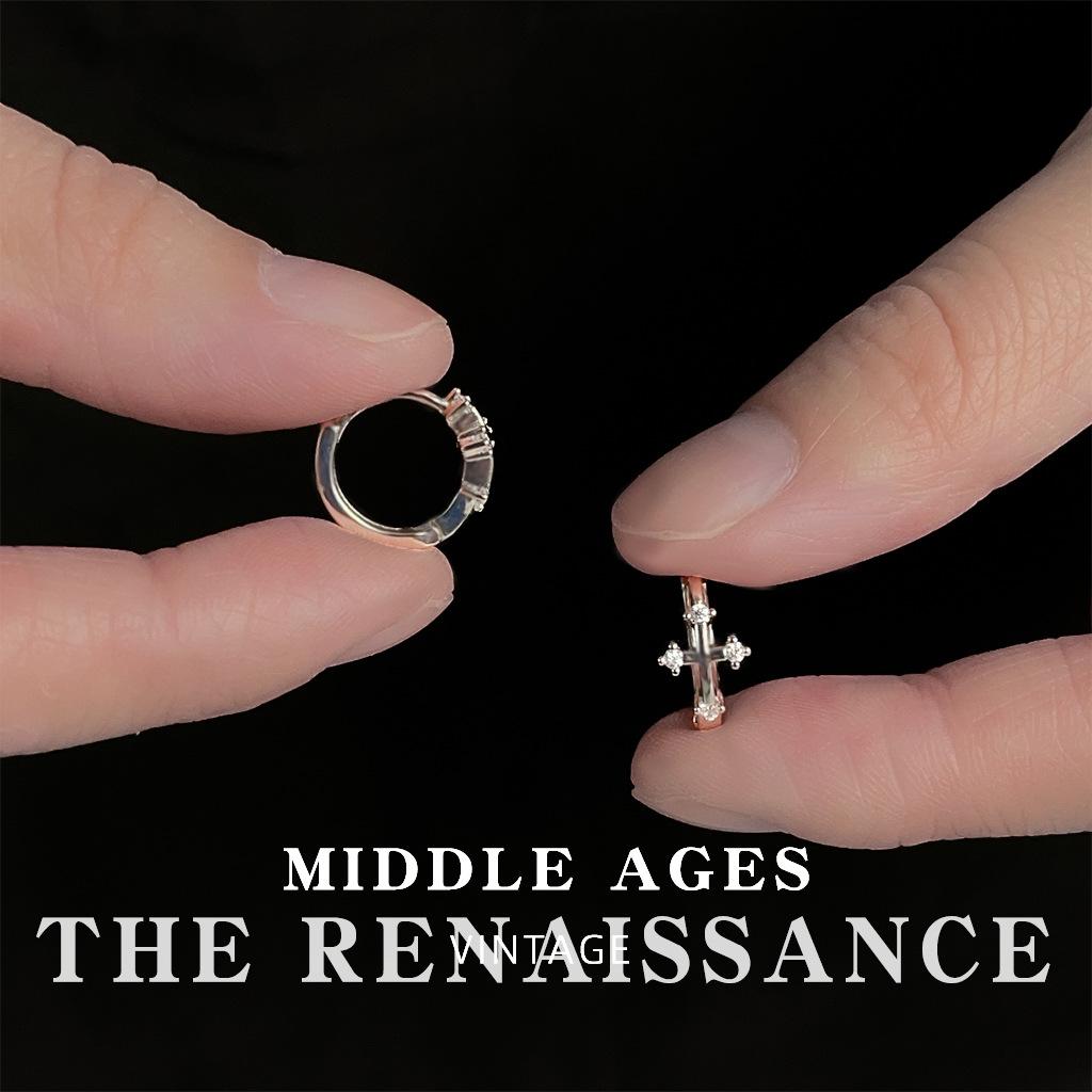 Micro-inlaid zircon cross ear buckle sweet cool cold wind earrings niche fashion simple earrings