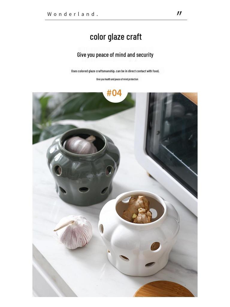 Creative Ceramic Storage Jar with Ventilation for Garlic, Ginger, and Chili Peppers