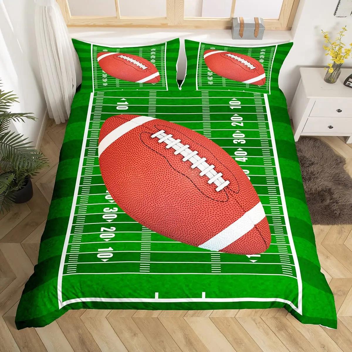 

American Football Duvet Cover Set Full Size Sports Games Bedding Set Soccer Rugby Field Comforter Cover For Boys Quilt Cover Set EU Single(135*200cm)3pcs