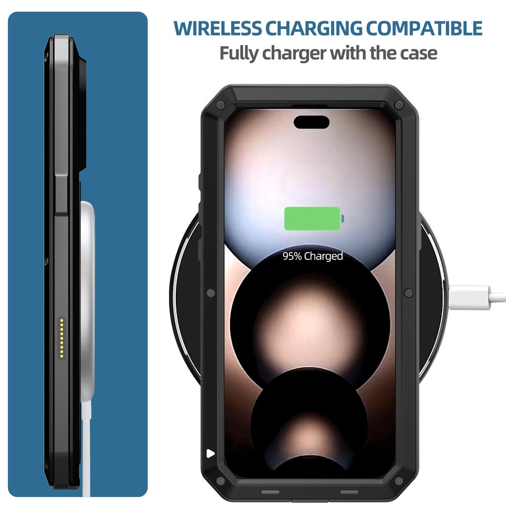 For iPhone 17 Pro Case Silicone+Metal Phone Cover with Tempered Glass Screen Protector