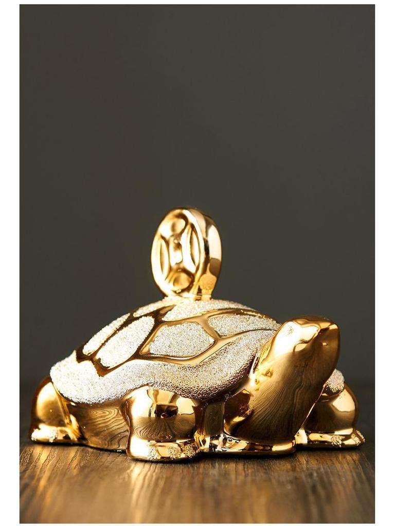 Gold-Plated Ceramic Turtle Figurine - Feng Shui Home Decor Ornament