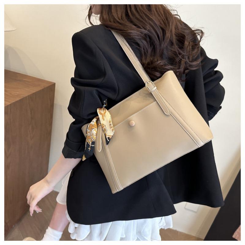 Pu Solid Color Large Capacity Commuter Casual Shoulder Tote Bag For Women