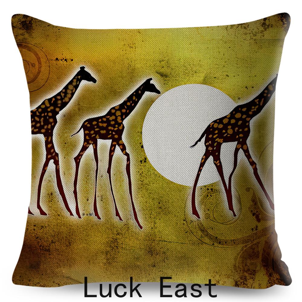 Retro African Cushion Cover Abstract Human Figure Design Warm Tone Soft Polyester Bedroom Decor Throw Pillow Case