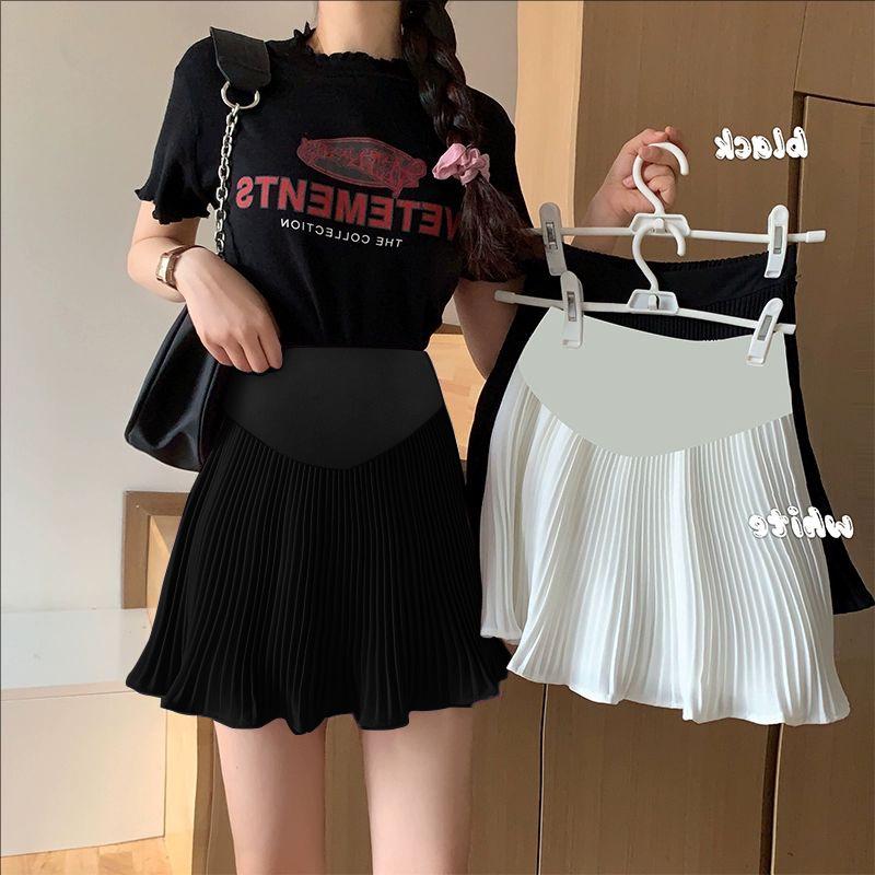Maternity Pleated Chiffon Skirt - Spring/Summer Fringe Style with Belly Support XL