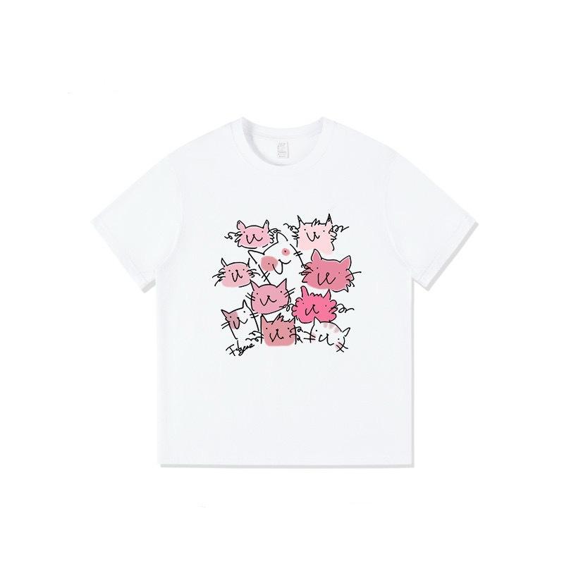 Guochao American pure cotton short-sleeved t-shirt women's new design sense niche loose large size fat mm cartoon top