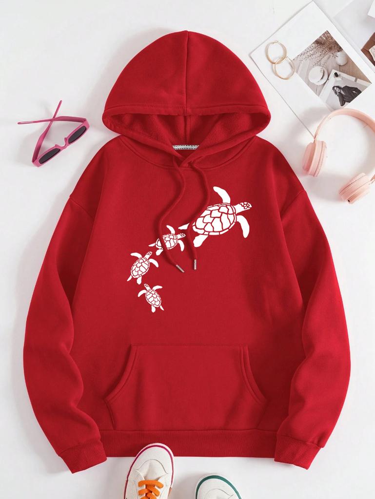 A Group Of Turtles Swimming Design Women Hoodies Loose Fleece Hoody Multicolor Y2K Pocket Clothing Autumn Casual Streetwear