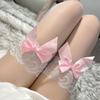 Thigh High Stockings for Women's Lace Top Sheer Silk Stocking Tights with Bowknot Accent Over Knee Long Socks Lingerie