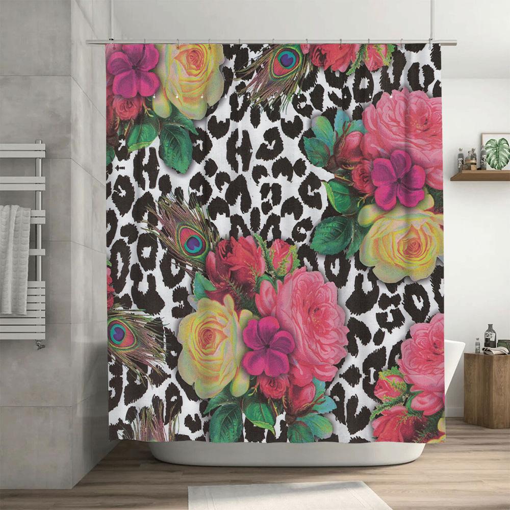 Luxury Floral Leopard Print Shower Curtain Waterproof Home Decor Bathroom Decoration for Kids