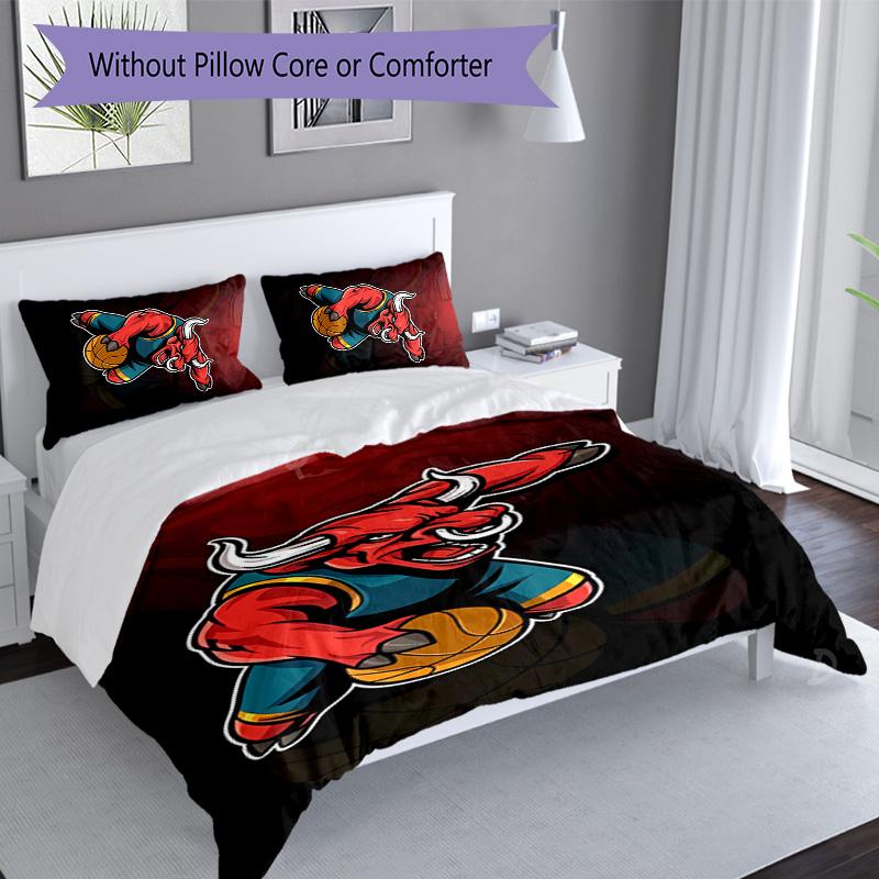 3pcs Chicago Bulls logo Themed Duvet Cover Set, Includes 1 Duvet Cover and 2 Pillowcases,Skin-Friendly&Comfortable Fabric,Suitable Bedding Sets