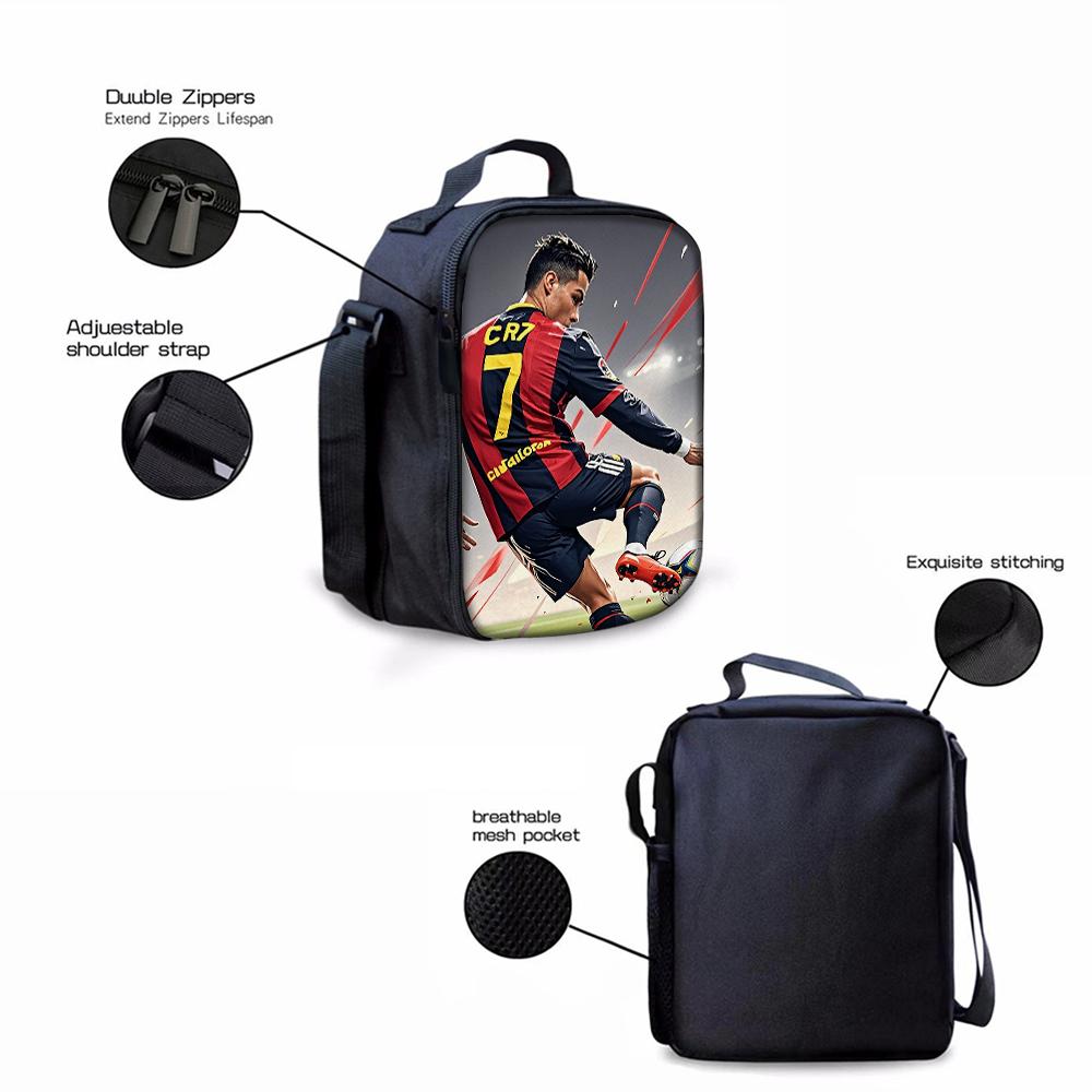 3-Piece CR7 Soccer Star Pattern Backpack Set – Large-Capacity Casual Backpack with Matching Clutch & Tote Bag, Perfect for Daily