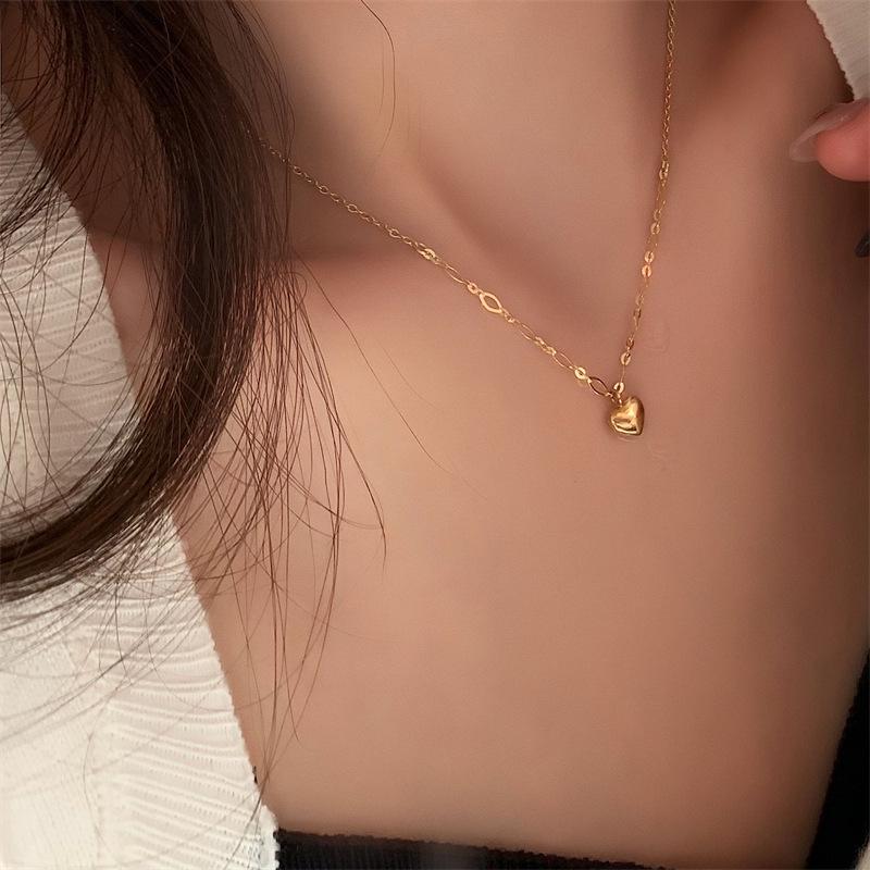 Gold-Plated Titanium Love Heart Clavicle Necklace for Women