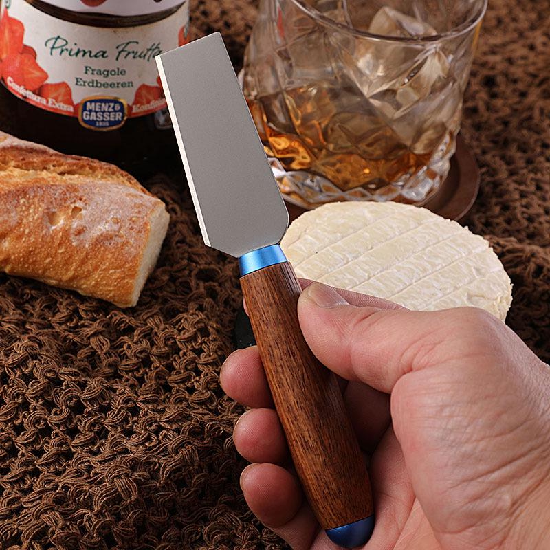 New Style Carved Wooden Handle Cheese and Butter Knife Set with Titanium Alloy Blades