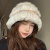 Real Rabbit Fur Knitted Hat Children's Autumn and Winter New Big Head Circumference Ear Protector Wool Hat Loose Thickened Warm Fisherman Basin Hat