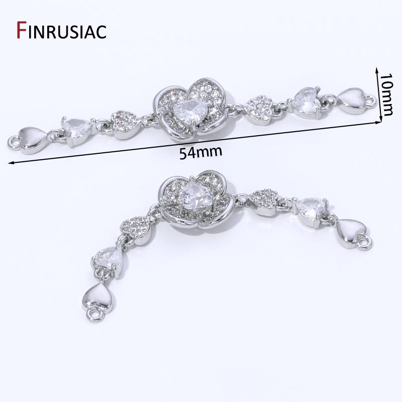 

14K Gold Plated Brass Inlaid Zircon Heart/Flower Chain Connector,Bracelet Connector For DIY Jewelry Making Accessories 1 piece
