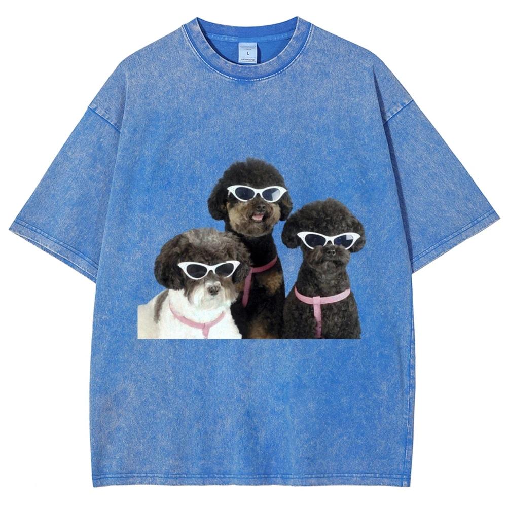 Coole Teddy-Hund T-Shirts Unisex Washed Tees Herren Damen Mode Lässige Kurzarm T-Shirts Baumwolle Oversized T-Shirt