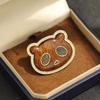 New high-end wood-inlaid stone panda head brooch, personalized versatile gold-plated fashion animal pin, the same for men and women